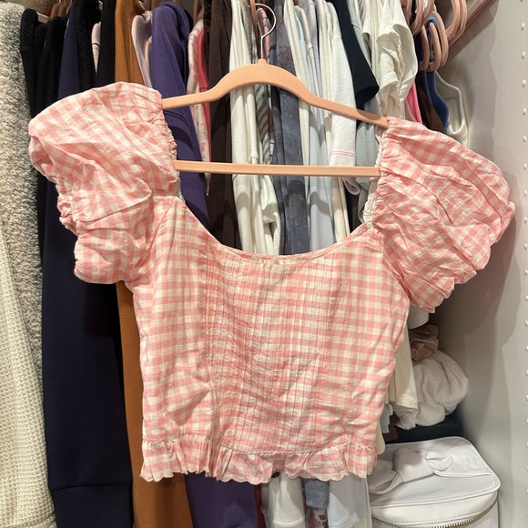LoveShackFancy Tops - LSF puff sleeve pink gingham corset top